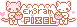 Engram Pixel Button with 2 cute pixel art cats holding a strawberry, winking, with floating hearts.